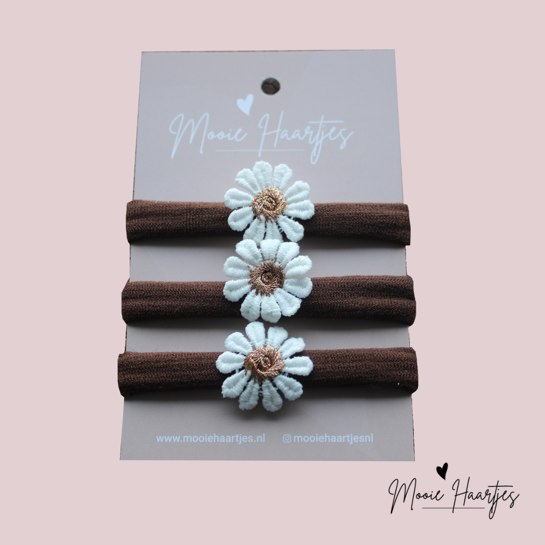 Elastiek groot | bruin madelief