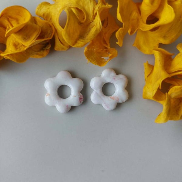 Bloemen - Wit met oranje/roze glitter