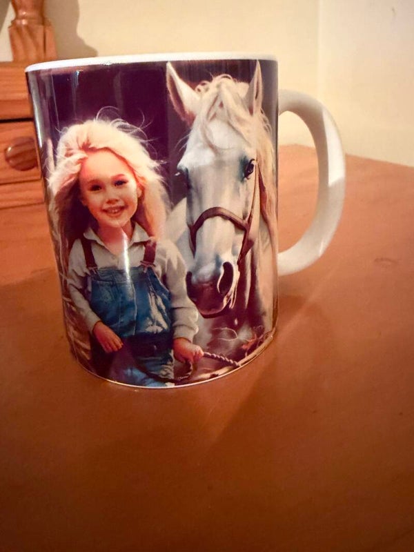 11oz coffee mug Grey horse and little girl