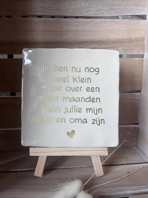 Tegel "Over een paar maanden gaan jullie opa en oma zijn"