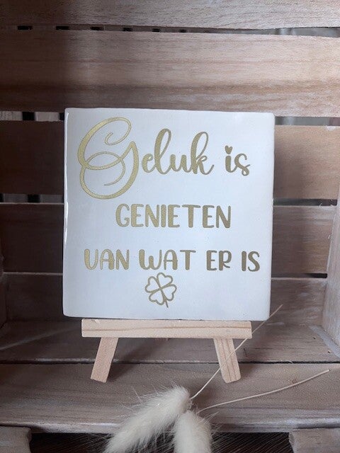Tegel "Geluk is genieten van wat er is"
