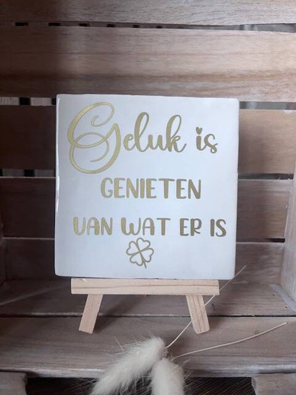 Tegel "Geluk is genieten van wat er is"