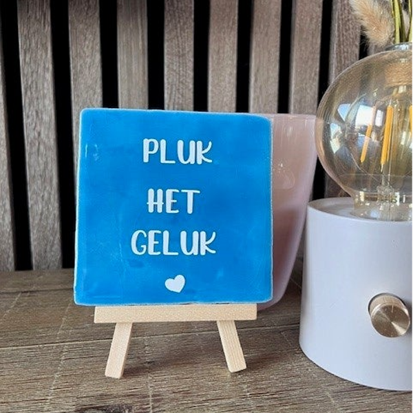 Tegeltje "Pluk het geluk blauw"