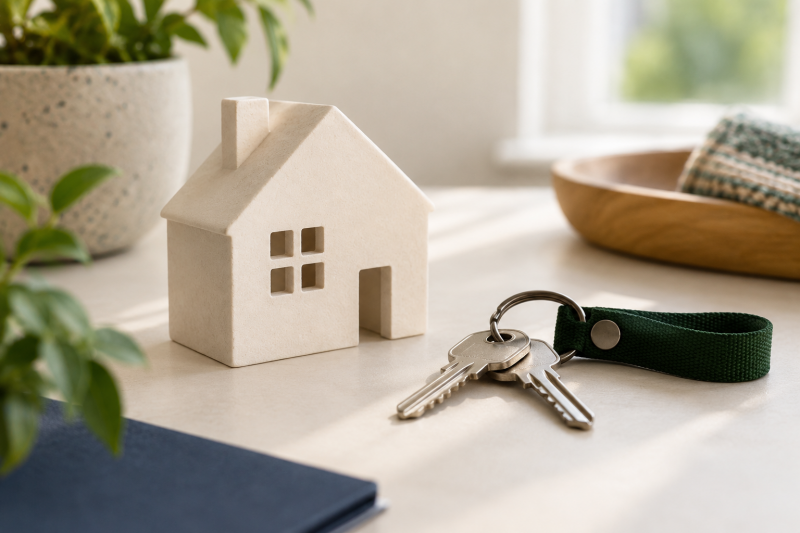 Maqueta de una vivienda junto a unas llaves
