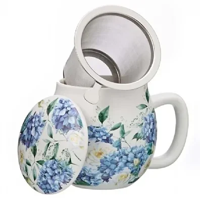 Bouquet theemok met filter en deksel, Hortensia