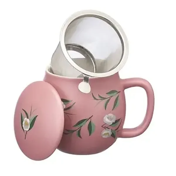Camilla Camelia gebloemde theemok met filter, Pastel Pin
