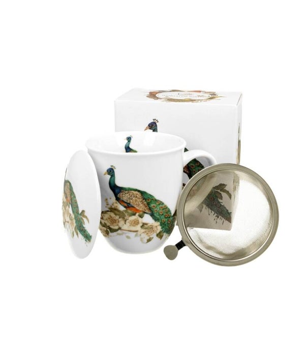 Mok met vogelmotief en theefilter