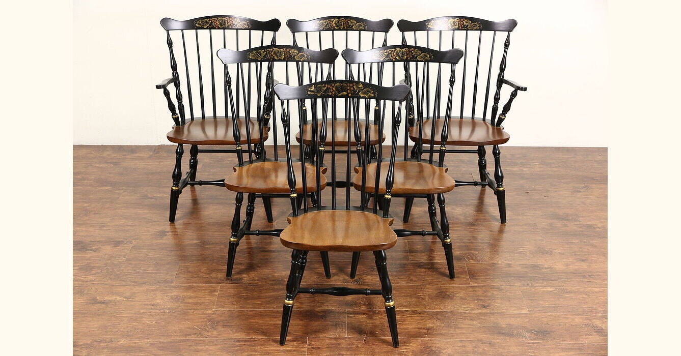 Hitchcock Harvest Dinning Chairs, Dark Maple, Antique