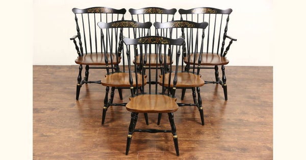 Hitchcock Harvest Dinning Chairs, Dark Maple, Antique