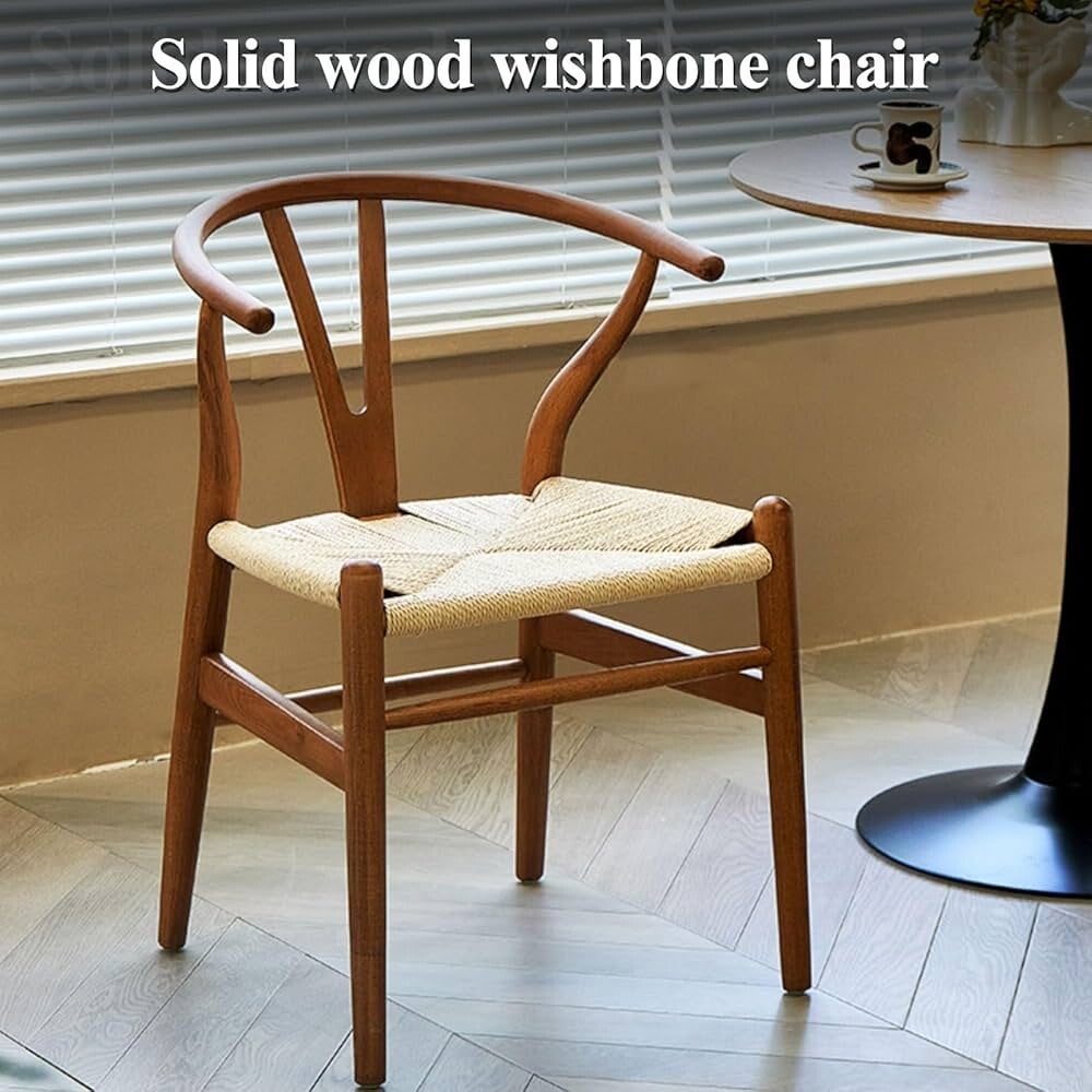Wishbone walnut solid wood, mid century, woven chair