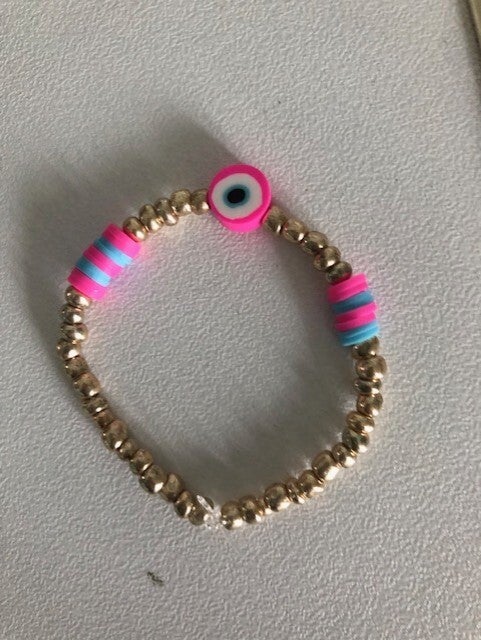 blauw, roze en goud oog armband