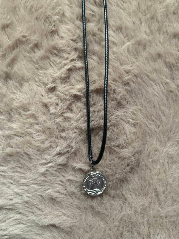 Zwart met zilver ketting munt