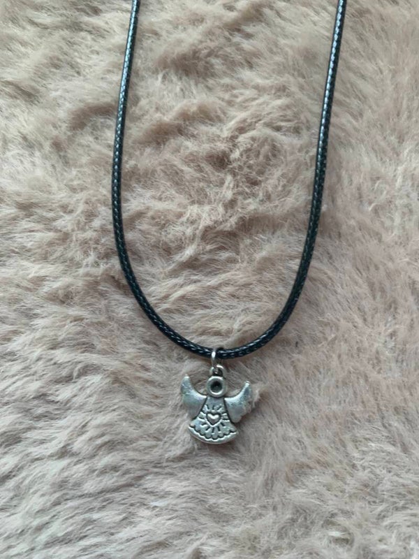 Zwart met zilver ketting engel