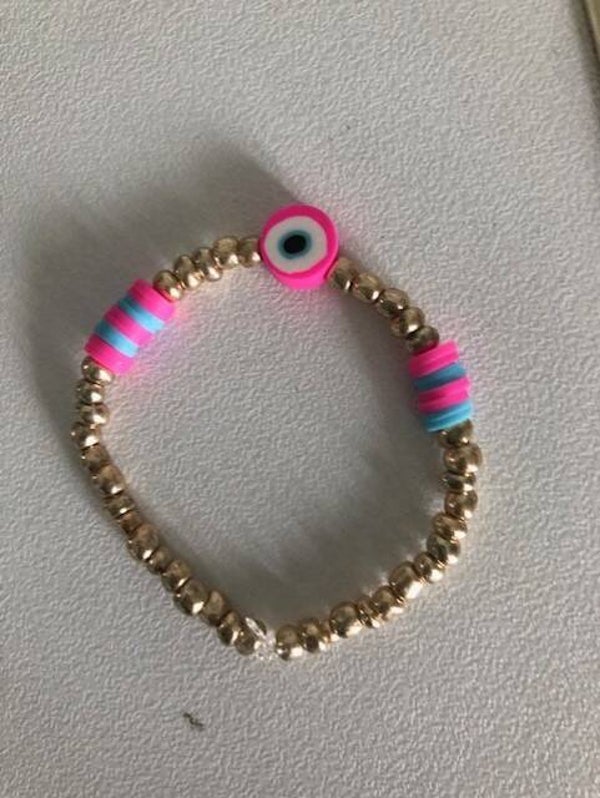 blauw, roze en goud oog armband
