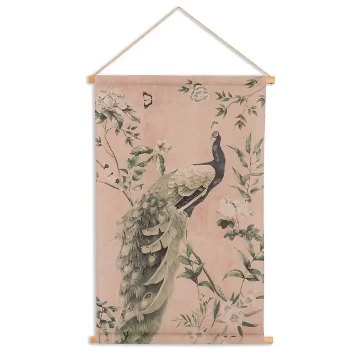 Peacock Dusky Pink Floral Wall Hanging Canvas Print