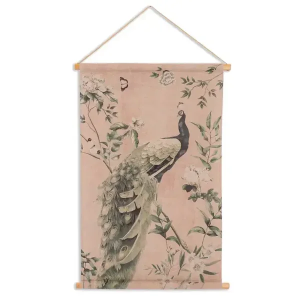 Peacock Dusky Pink Floral Wall Hanging Canvas Print