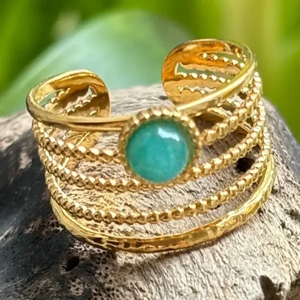 18ct Gold Plated Amazonite Multi Band Adjustable Ring