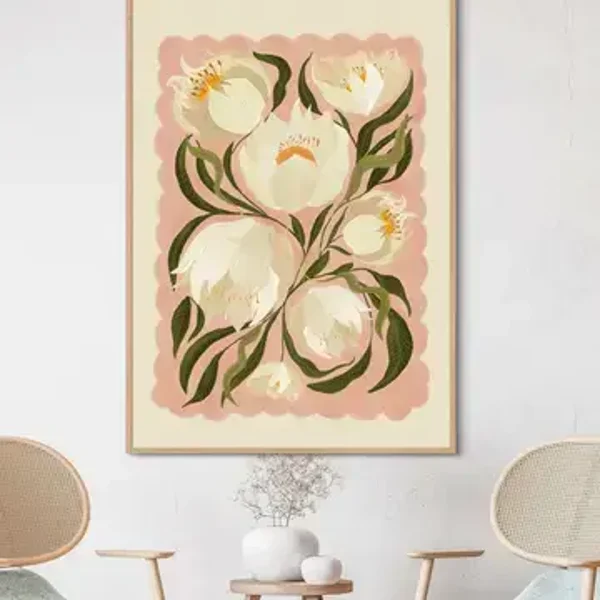 White Peony , A3 Art Print, Neutral Print, Hand Drawn, Quirky