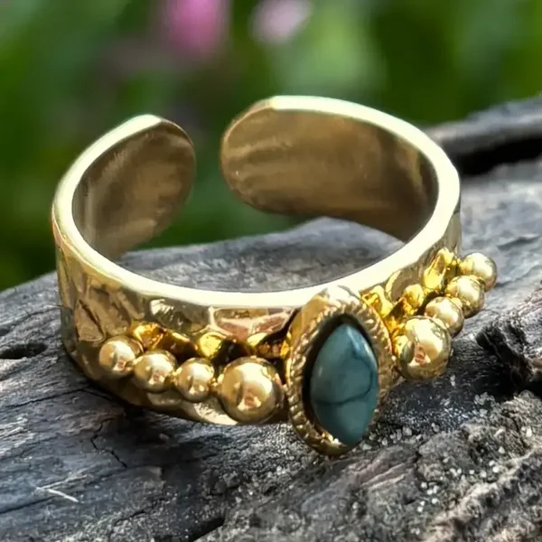 18ct Gold Plated African Turquoise Adjustable Ring