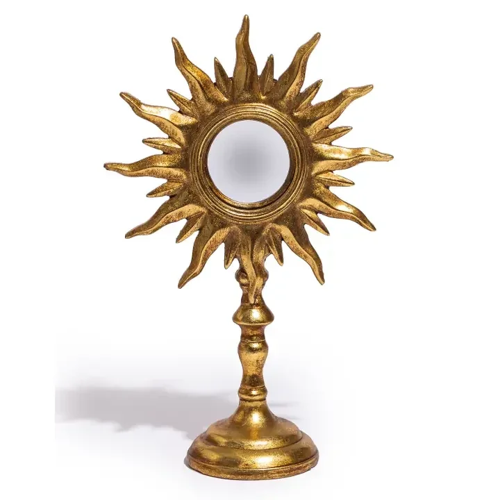 Antique Gold Sunburst Mirror On Stand