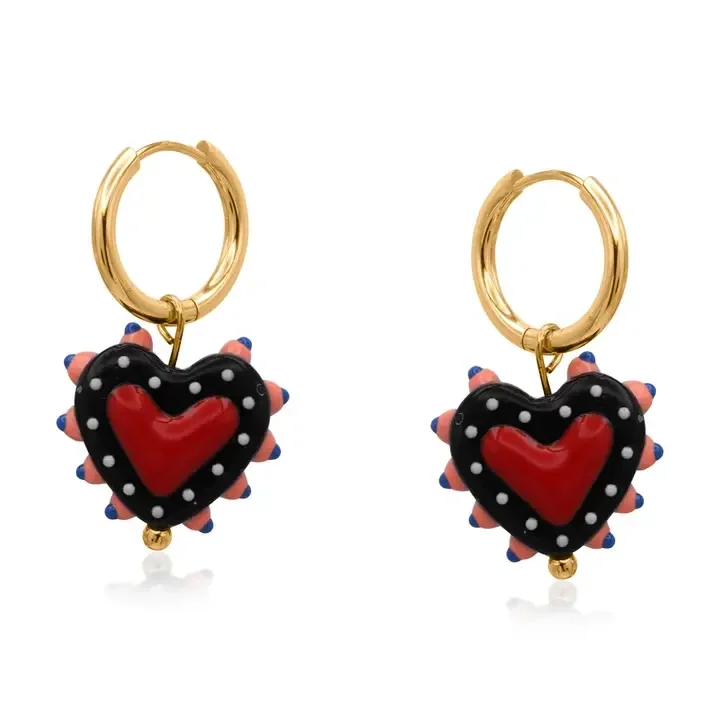 Big Metal Santa Fe Heart Charm Earrings