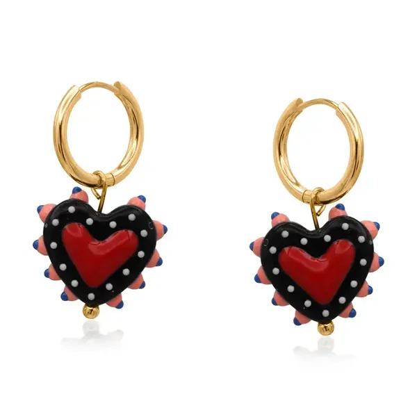 Big Metal Santa Fe Heart Charm Earrings