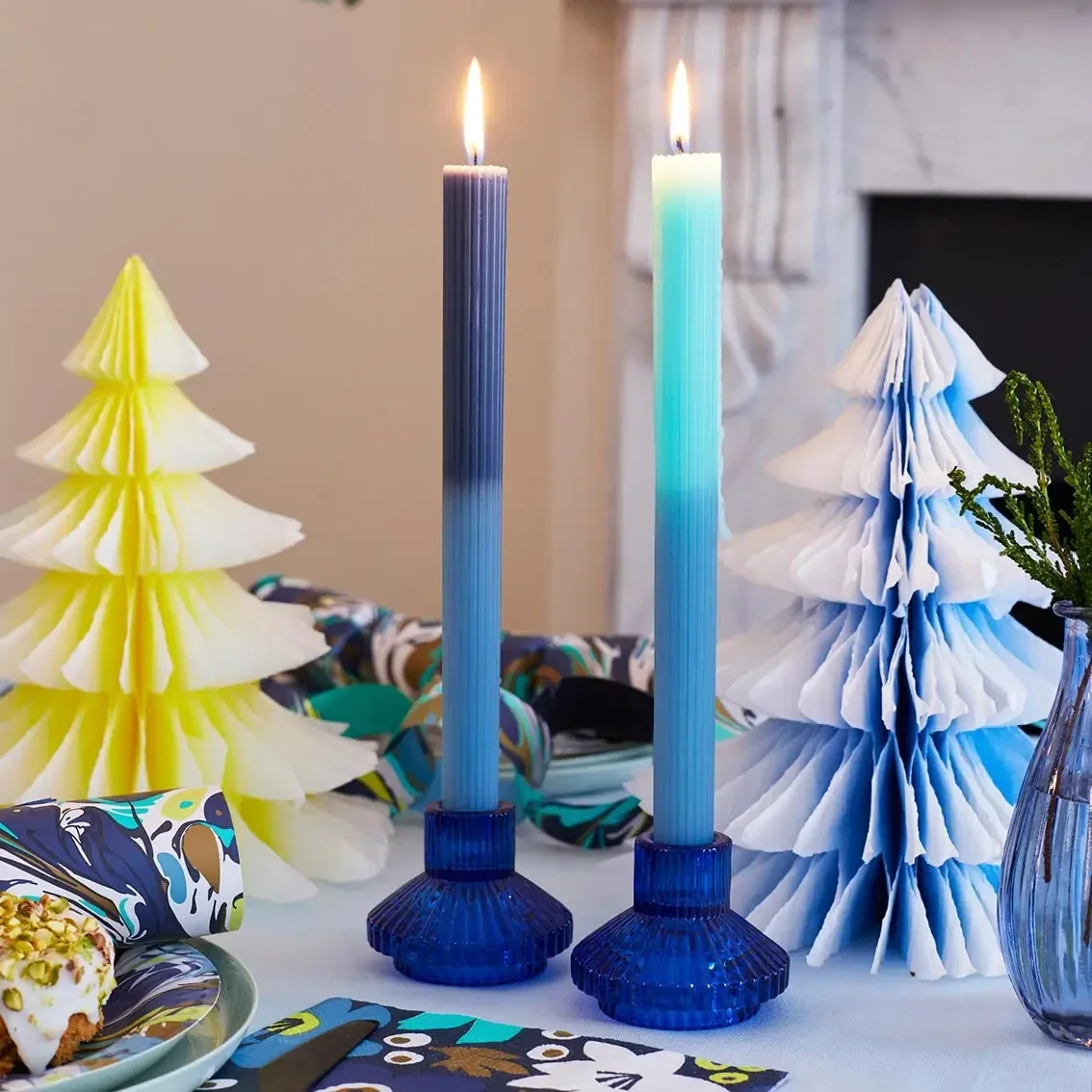 2 Tone Blue Ombre Wax Dinner Candles