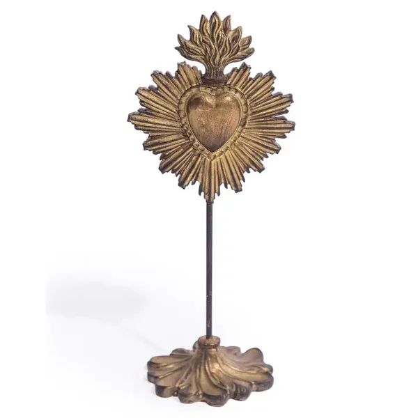 Gold "Sacred Heart" Ornament On Stand