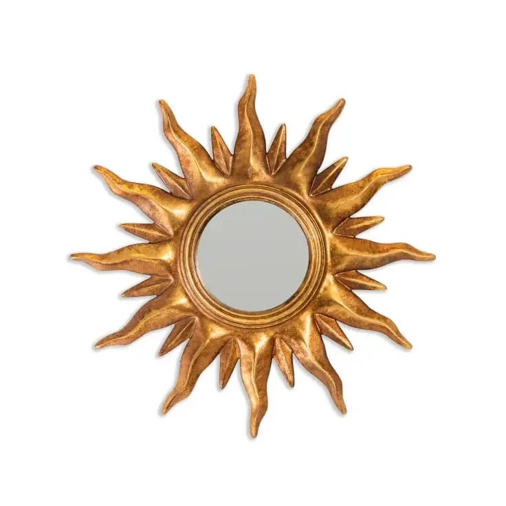 Antique Gold Sunburst Framed Small Convex Mirror