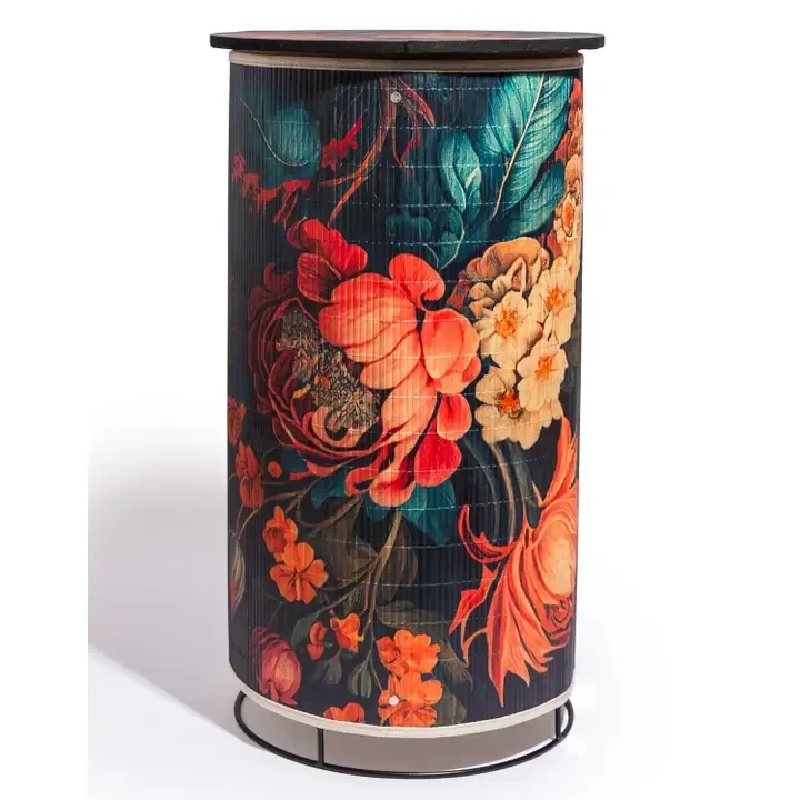 Floral Boho Bamboo Side Table 70cm