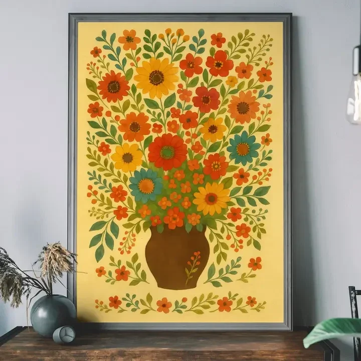 A3 Flowers Folk Art Painting Print