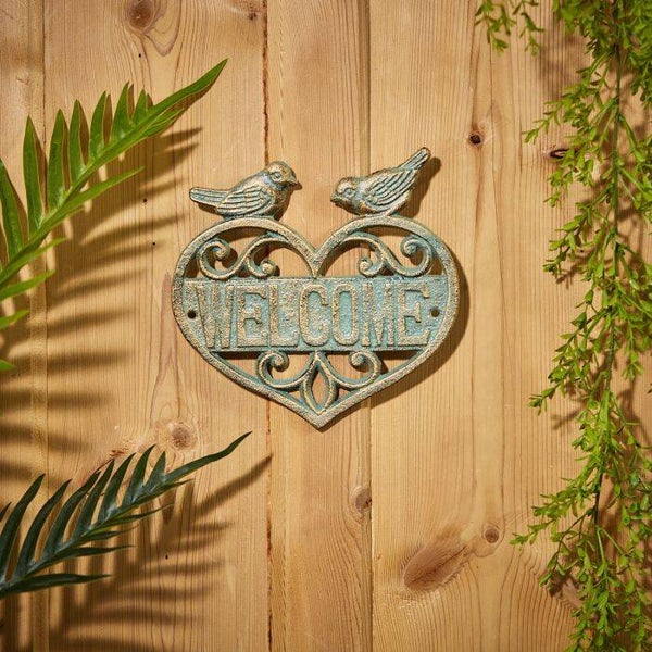 Welcome Heart-Shaped Sign with birds