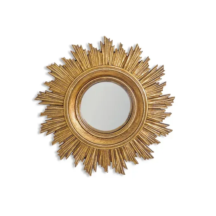 Gold Antiqued Ornate Small Convex Mirror