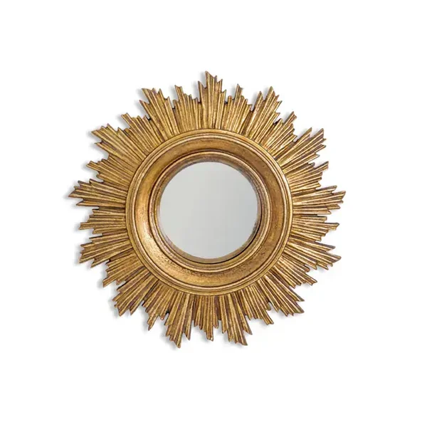 Gold Antiqued Ornate Small Convex Mirror