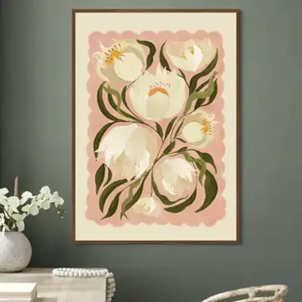 A3 Hand Drawn White Peony Print by Kate Fox