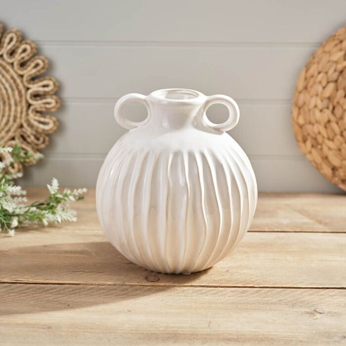 Large Round Ruffled Stoneware Vase