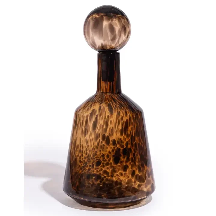 Large Amber Leopard Print Glass Apothecary Bottle
