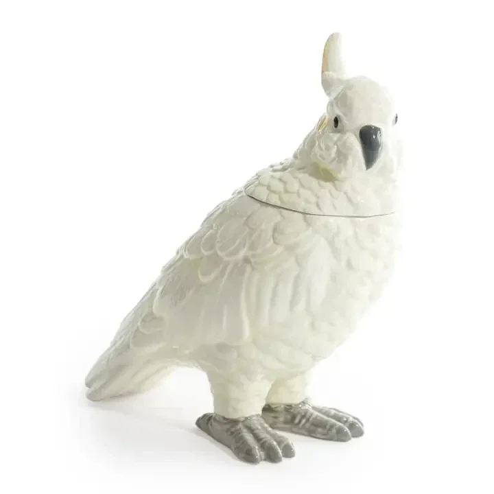 White Ceramic Parrot Storage Jar