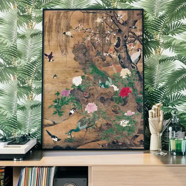 A3 Birds and Flowers Vintage Print By Yin Hong