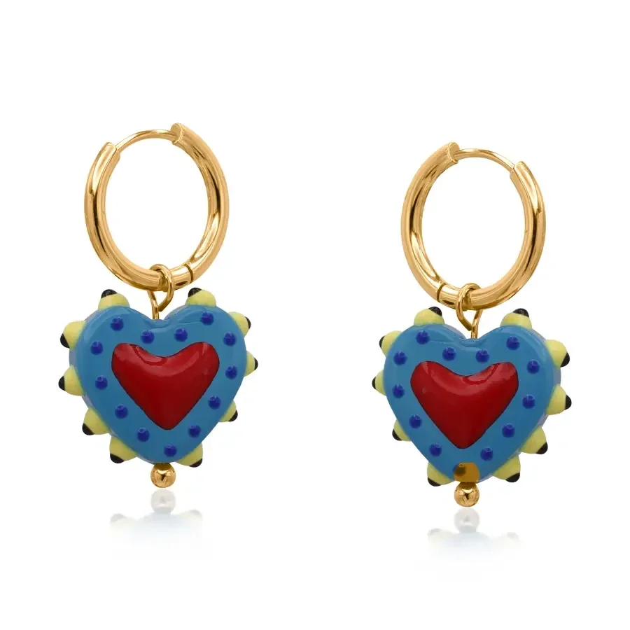 Big Metal Santa Fe Heart Charm Earrings