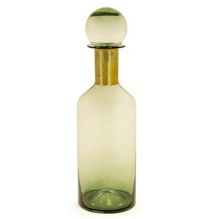 Tall Green Glass Apothecary Bottle with Brass Neck