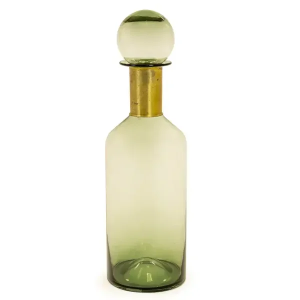 Tall Green Glass Apothecary Bottle with Brass Neck