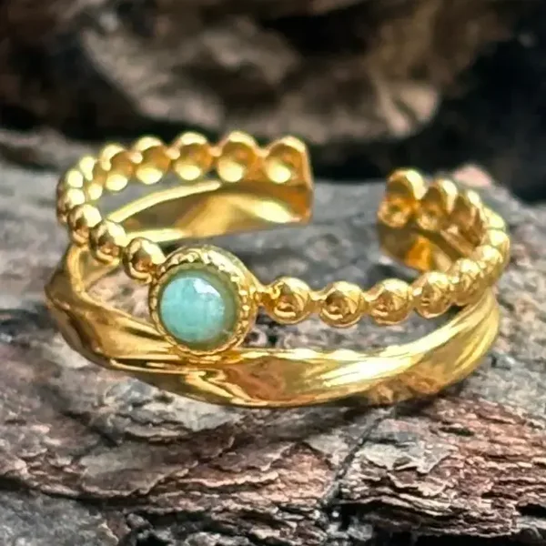 18ct Gold Plated Amazonite Double Band Adjustable Ring