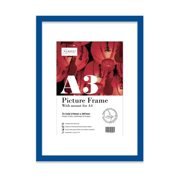 Blue A3 Picture Frame with Mount For A4