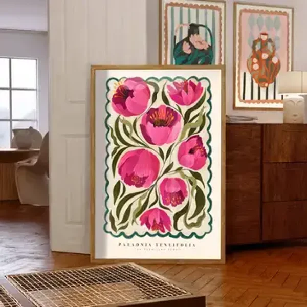 A3 Hand Drawn Pink Peony Print by Kate Fox