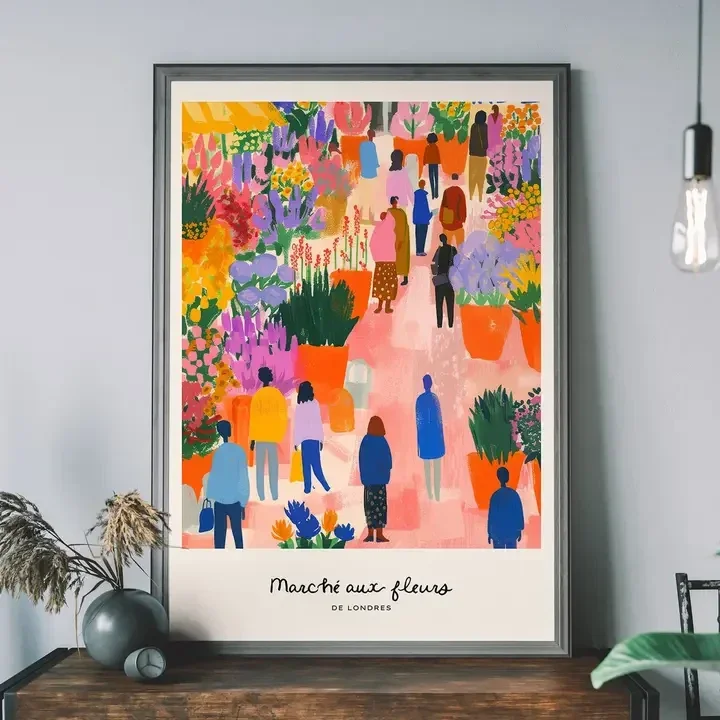 A3 Flower Market of London Abstract Painting Print