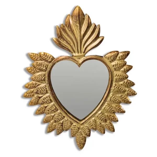 Hand Crafted Gold Metal Sacred Heart Hanging Mirror