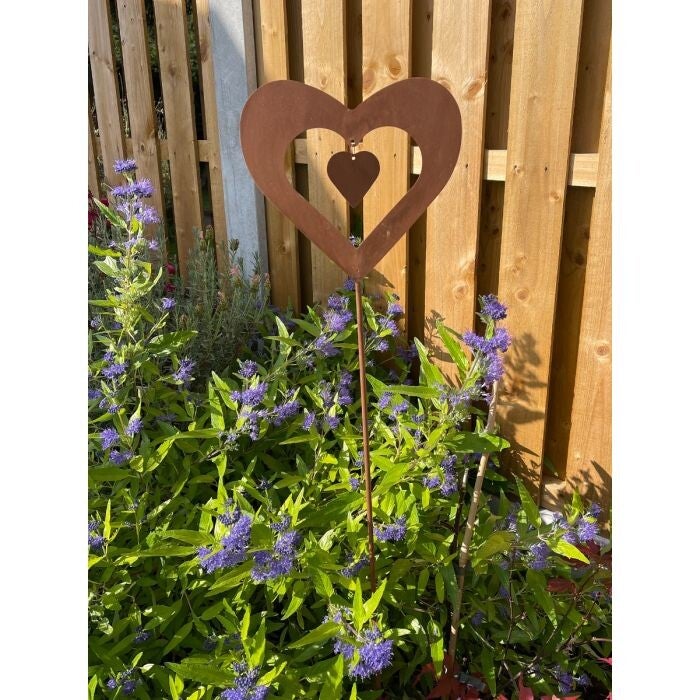 Rusty Double Heart Garden Stake Decoration