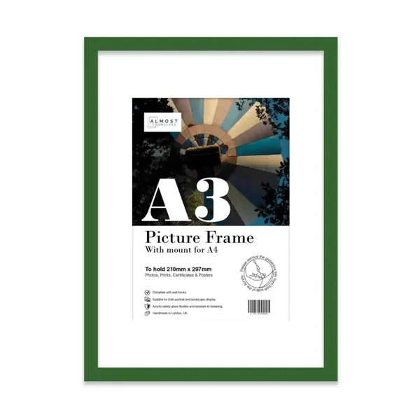 Green A3 Picture Frame with Mount For A4