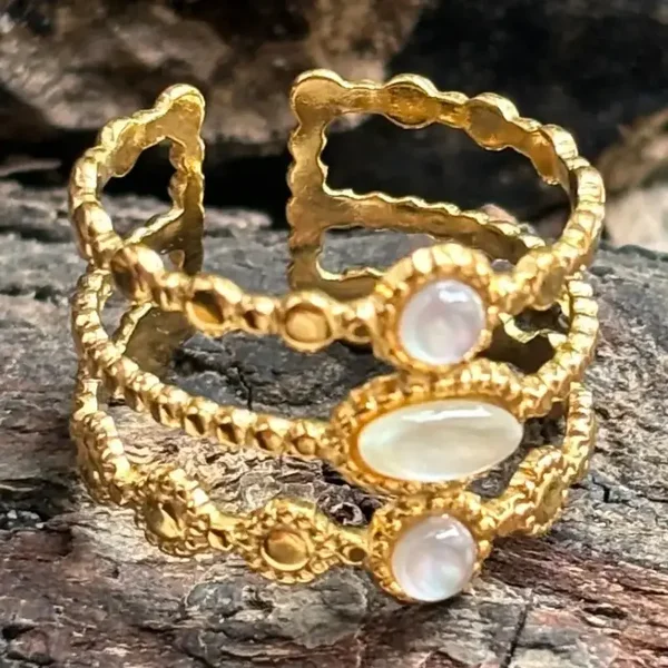 18ct Gold Plated Mother of Pearl Triple Band Adjustable Ring